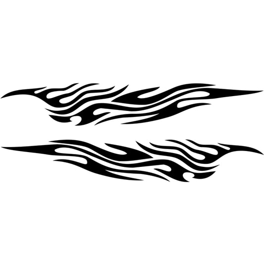 Car decorative sticker set with black flame strip pattern, two matching pieces