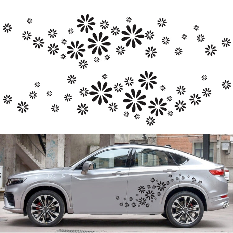 Car door flower decal sticker set on a white SUV, gray daisy pattern