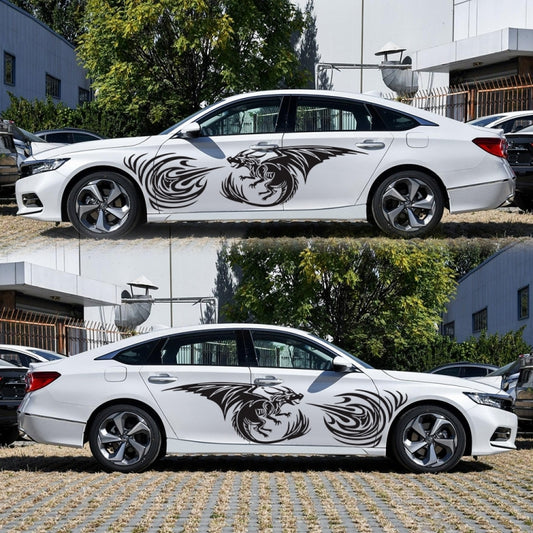 Set of 2 car decals with pterosaur spitfire pattern, black on white car