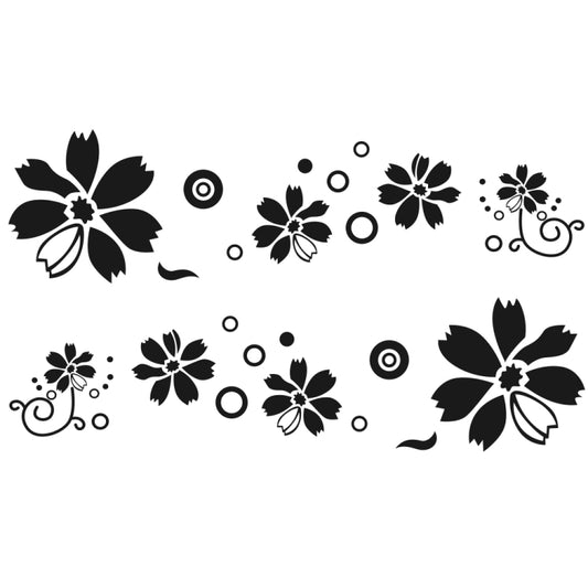 Car flower decorative sticker set, black floral and swirl decals on white sheet