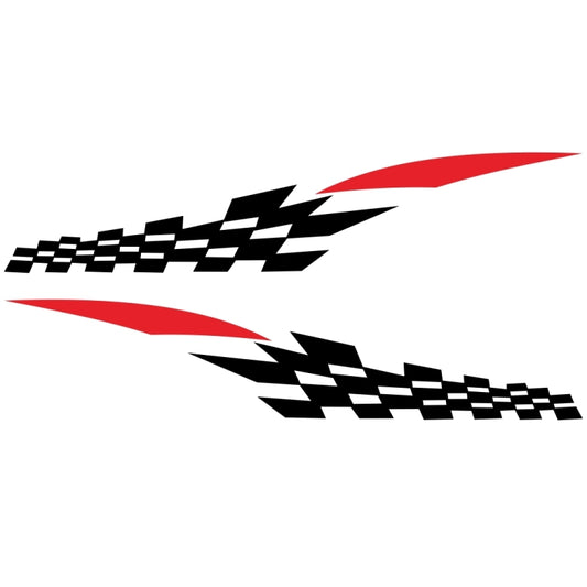 Car decal set with checkered pattern stripes in black, white, and red