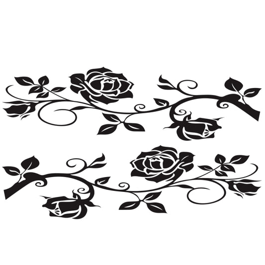 Car rose vine decorative sticker set (D-545), black rose and bird swirl motifs