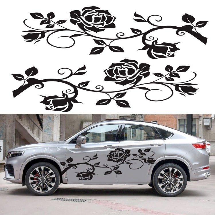 2-piece car decorative sticker set with black rose and vine pattern on side panel