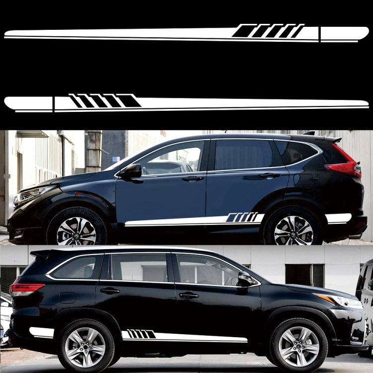 White stripe car side decal pair with geometric segments