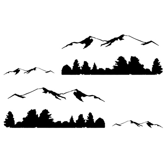 Mountain landscape decorative car stickers set, black totem trees and peaks silhouettes