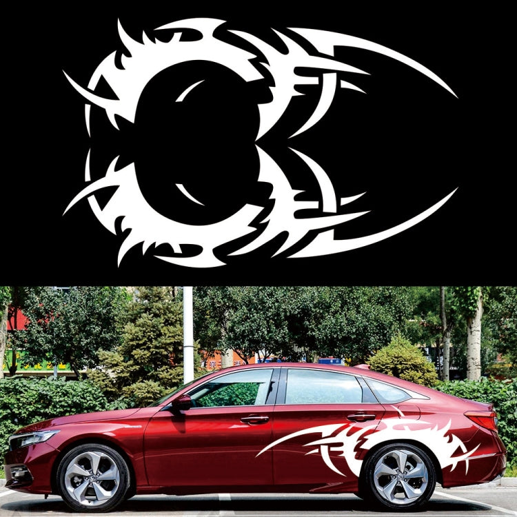 Car door flame dragon-girl vinyl stickers, black graphic on red car