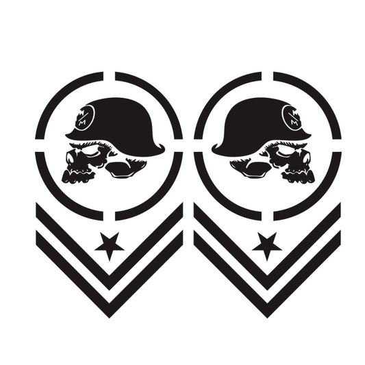 2-piece skull-pattern car sticker set, black circular emblem with chevrons and star