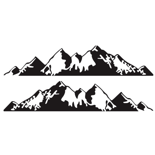 2-piece mountain pattern car decal set, black with white mountain silhouettes