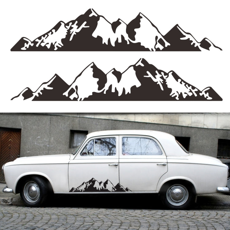 2-piece mountain pattern car decal set on a white classic car side panel