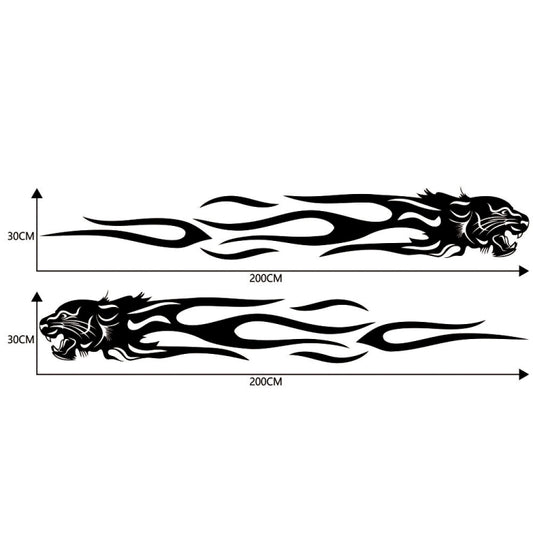 Flame lion car decal set size guide: two 200cm stripes, 30cm height