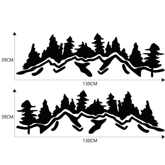 Car sticker set size diagram: black mountain forest decals, 130x39 cm, 2 pieces
