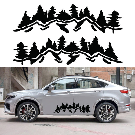 Car decorative sticker set, black mountain forest silhouettes for car doors, 2 decals