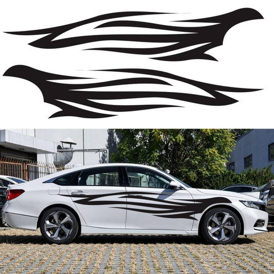 Car body flame stripe decal set in black on a white vehicle side profile