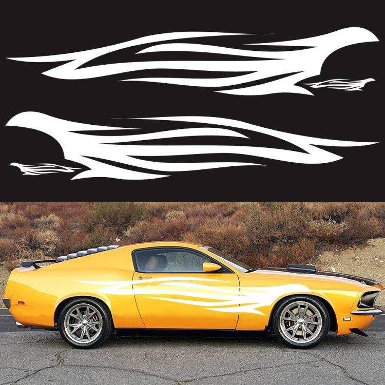 Car flame stripe decals in black on a yellow vehicle side profile