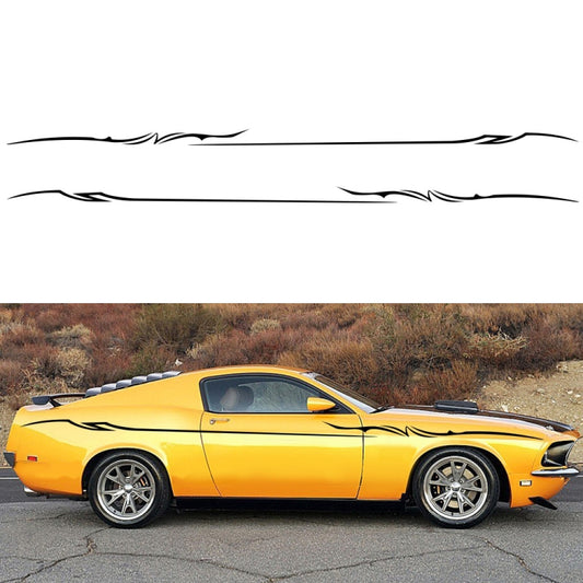 D-933 lightning pattern car decal set with black stripes on yellow coupe door area