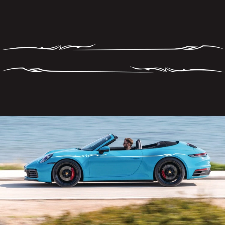 D-933 lightning pattern car decal set with black stripes on blue convertible