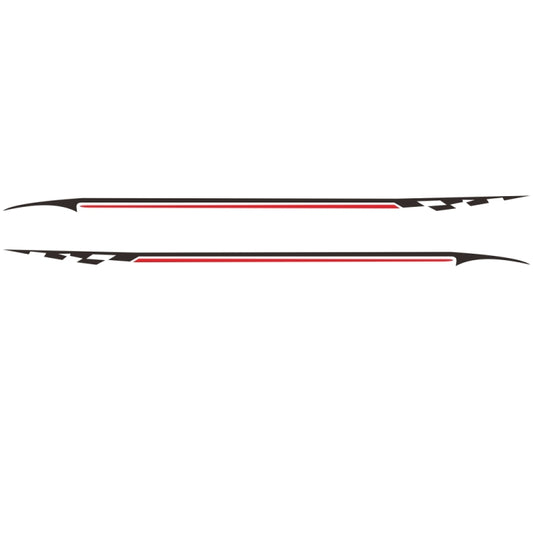 Car side stripe sticker set with black check pattern and red accent lines