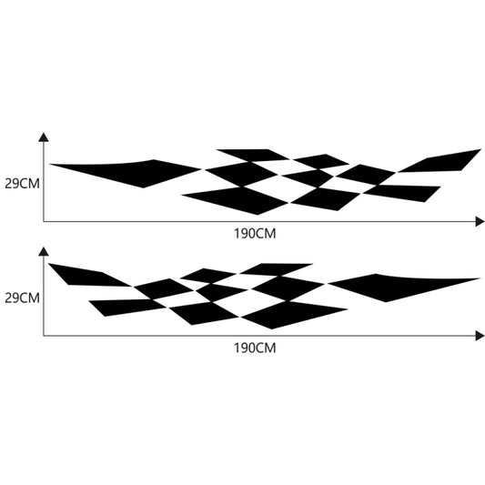 Car decal set size diagram: 190 cm by 29 cm checkered flag stripes (2 pcs)