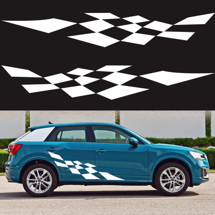 Car decorative checkered flag decal set, black-and-white diamond stripes on blue car (2 pcs)