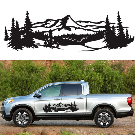 Mountains and pine tree car decorative vinyl sticker, black silhouette for vehicle side