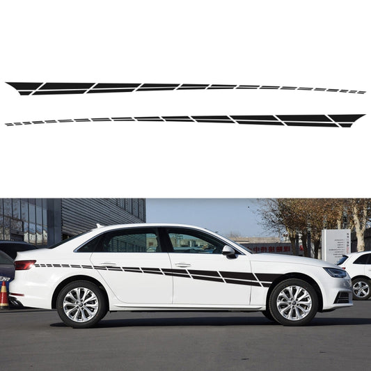 2-piece car side sticker set, black checkered flag stripe pattern on white coupe