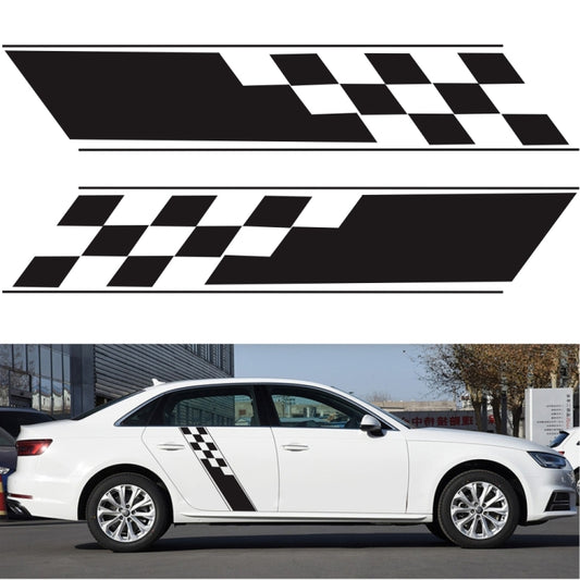 Car side checkered flag stripe decal set, black and white, two-piece