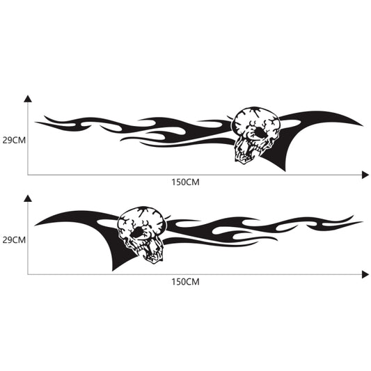 Car decal size guide: two 150cm skull flame strips, height 29cm