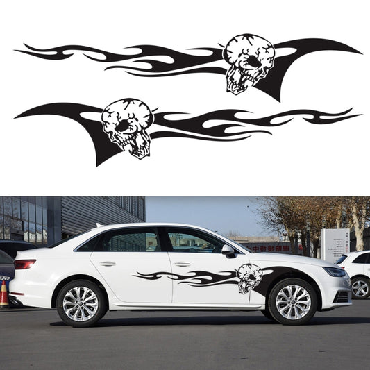 2-piece car decal set with black skull and flame graphics, two matching strips
