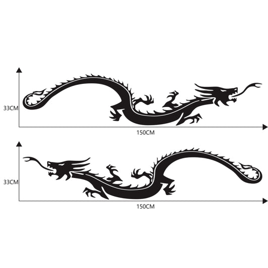 2-piece dragon car decal sticker set, black dragon with size diagram