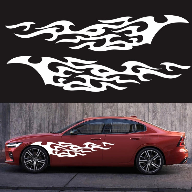 Flame pattern car decal set, black flame scroll decals on red sedan