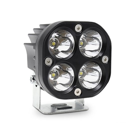 4-LED car spotlight with black housing and four round lens LEDs, front-mounted bracket
