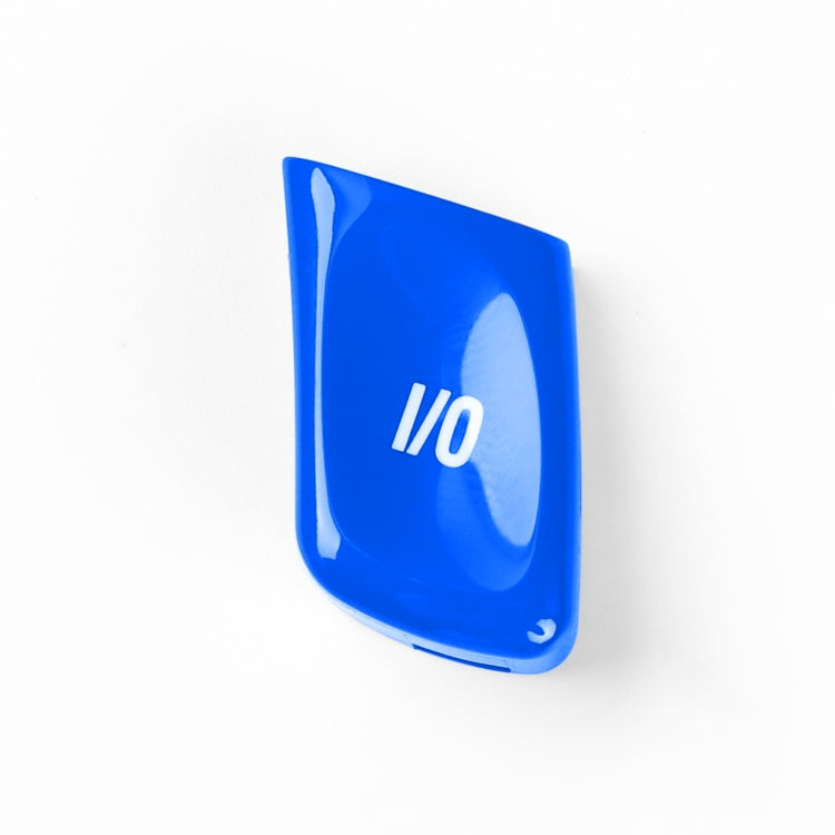 Car audio voice button, blue with white I/O icon