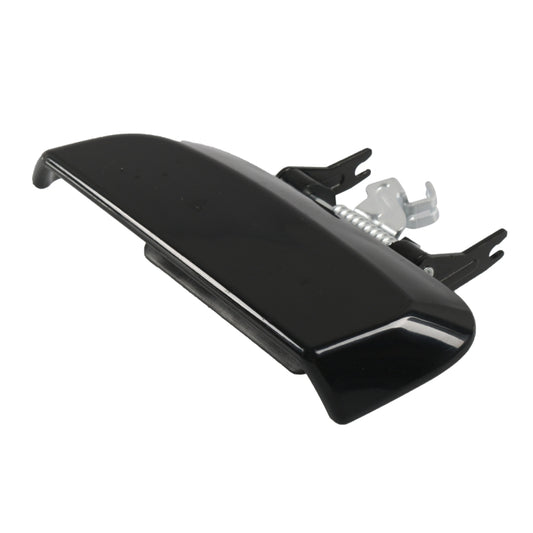 Black exterior door handle for right rear, angled view with mounting hardware