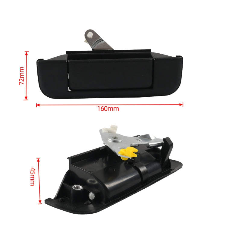 Black tailgate pull handle with 160mm width and 47mm height dimensions