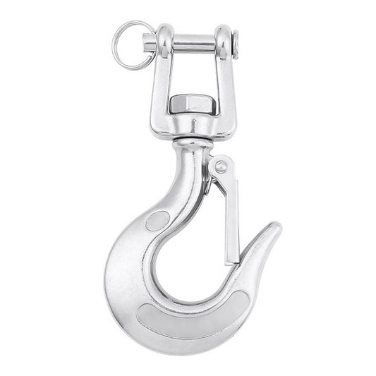 Stainless steel rotatable lifting hook with safety latch and chain connecting eye