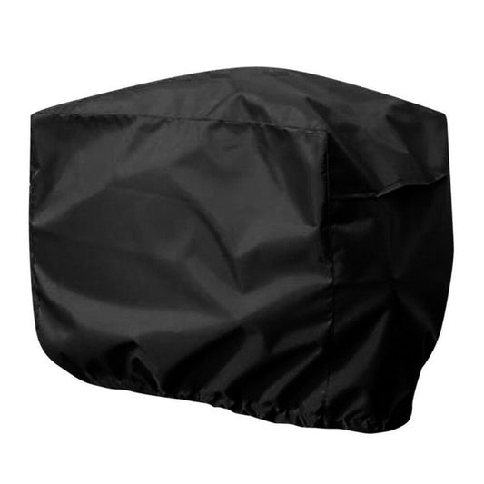 Black boat motor cover pouch with rounded dome top, folded creased fabric propeller engine cover