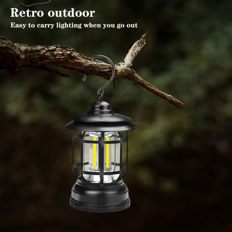 Black retro hanging lantern with metal hook for outdoor hanging