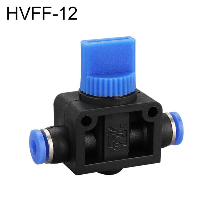 HVFF pneumatic quick fitting manual valve connector, blue push button, black housing