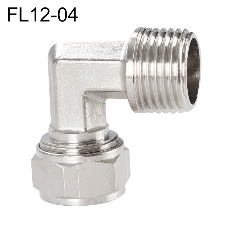 Nickel-plated elbow quick fitting with external threaded outlet and twist-lock ring