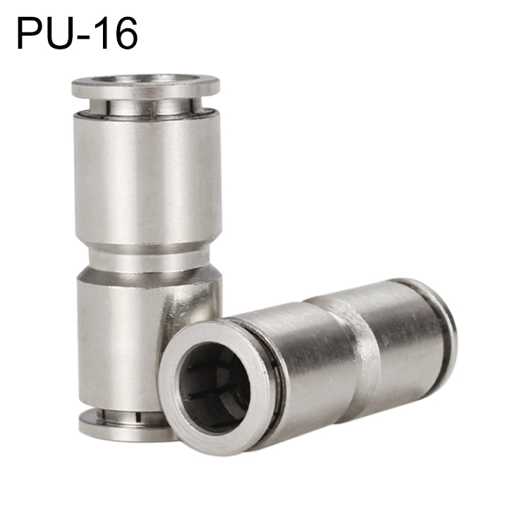 Straight pneumatic quick fitting connector, PU-16, nickel-plated copper, metal