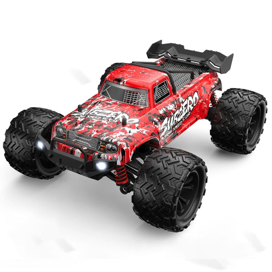 Red 1:16 scale 4WD remote control stunt car with oversized tread tires