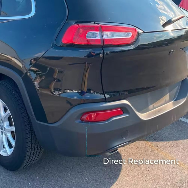 Installed red rear bumper fog lamps on a vehicle rear bumper