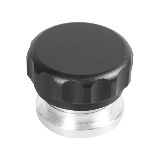 Black domed fuel tank cap with silver metal base ring