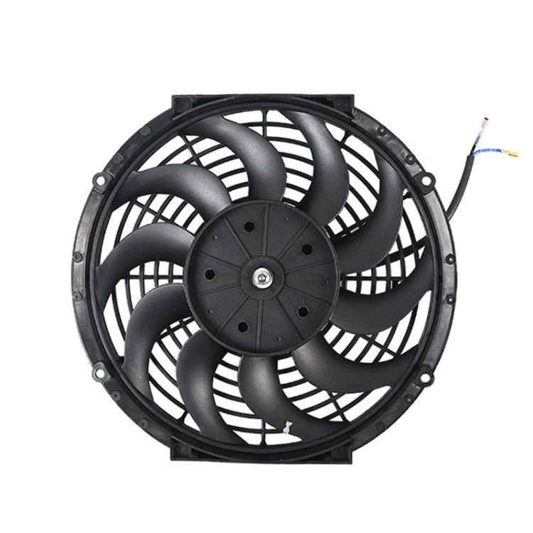 12V transmission oil cooling fan with black blades and center hub, front view