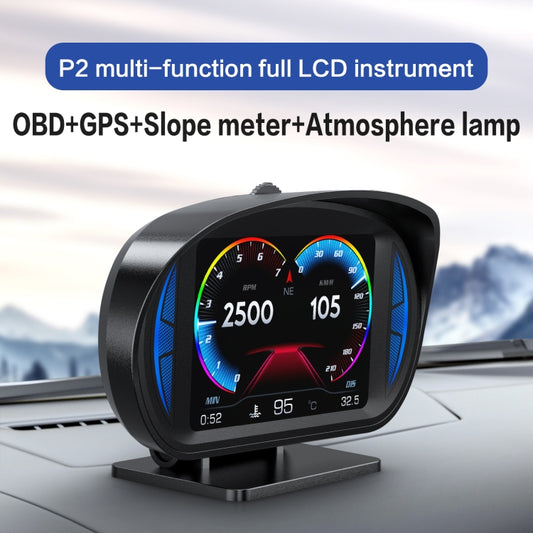 P2 3 inch Multi-function HD OBD LCD Instrument GPS Car Speed Slope Meter HUD Head-up Display, P2