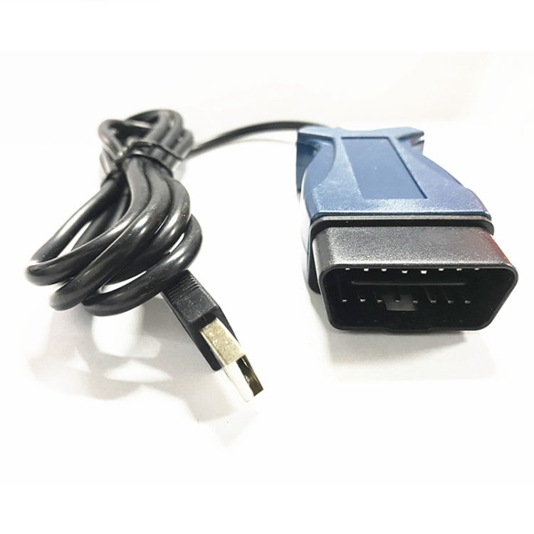 Car diagnostic cable with blue OBD connector, black wire, and USB-A plug