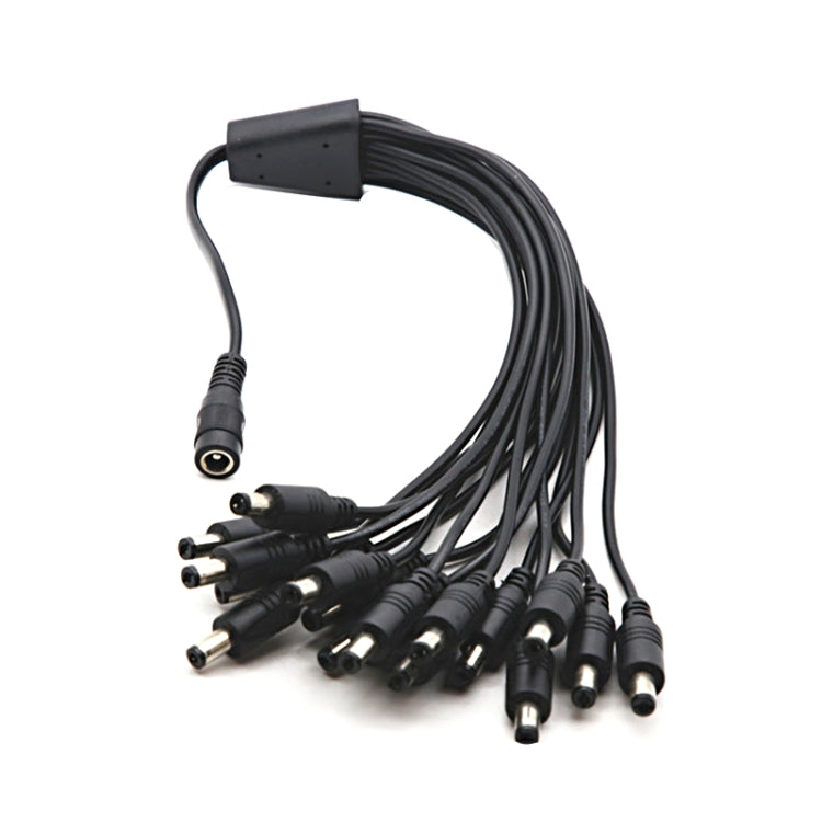 DC power extension cable with multi-branch cable and multiple male barrel plugs, black