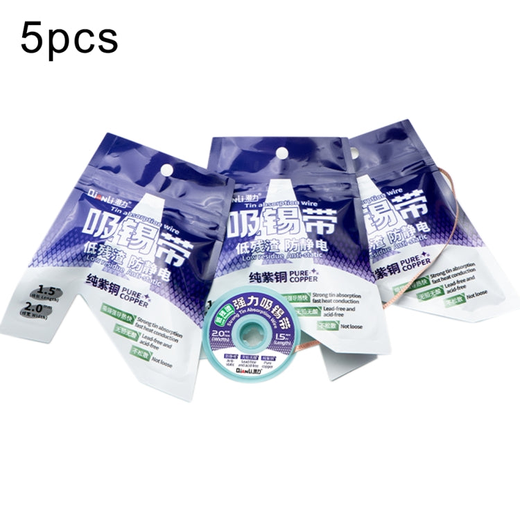 5-pack QianLi solder wick wire set with blue pouches and light blue spool