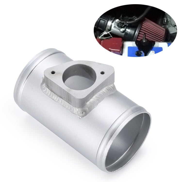 Aluminum intake adapter with square sensor flange, shown with inset connection view