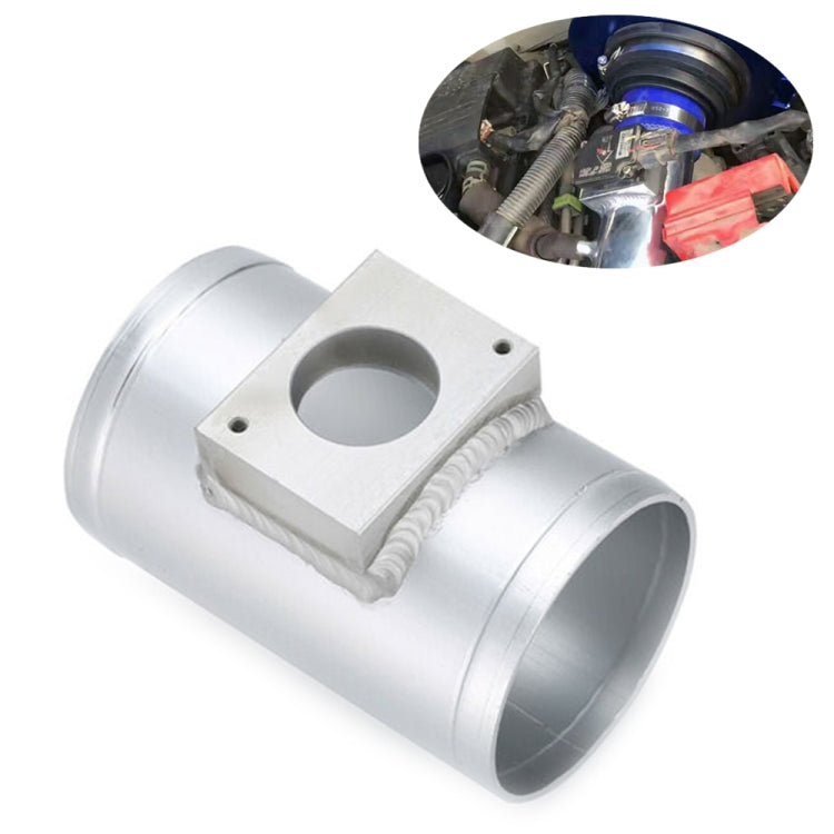 Aluminum intake flange adapter with sensor mounting plate opening and silver pipe